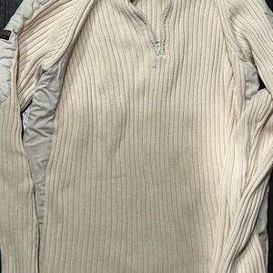 MEN'S NAUTICA 1/4 Zip Cream long sleeve sweater XXL padded elbows & shoulders